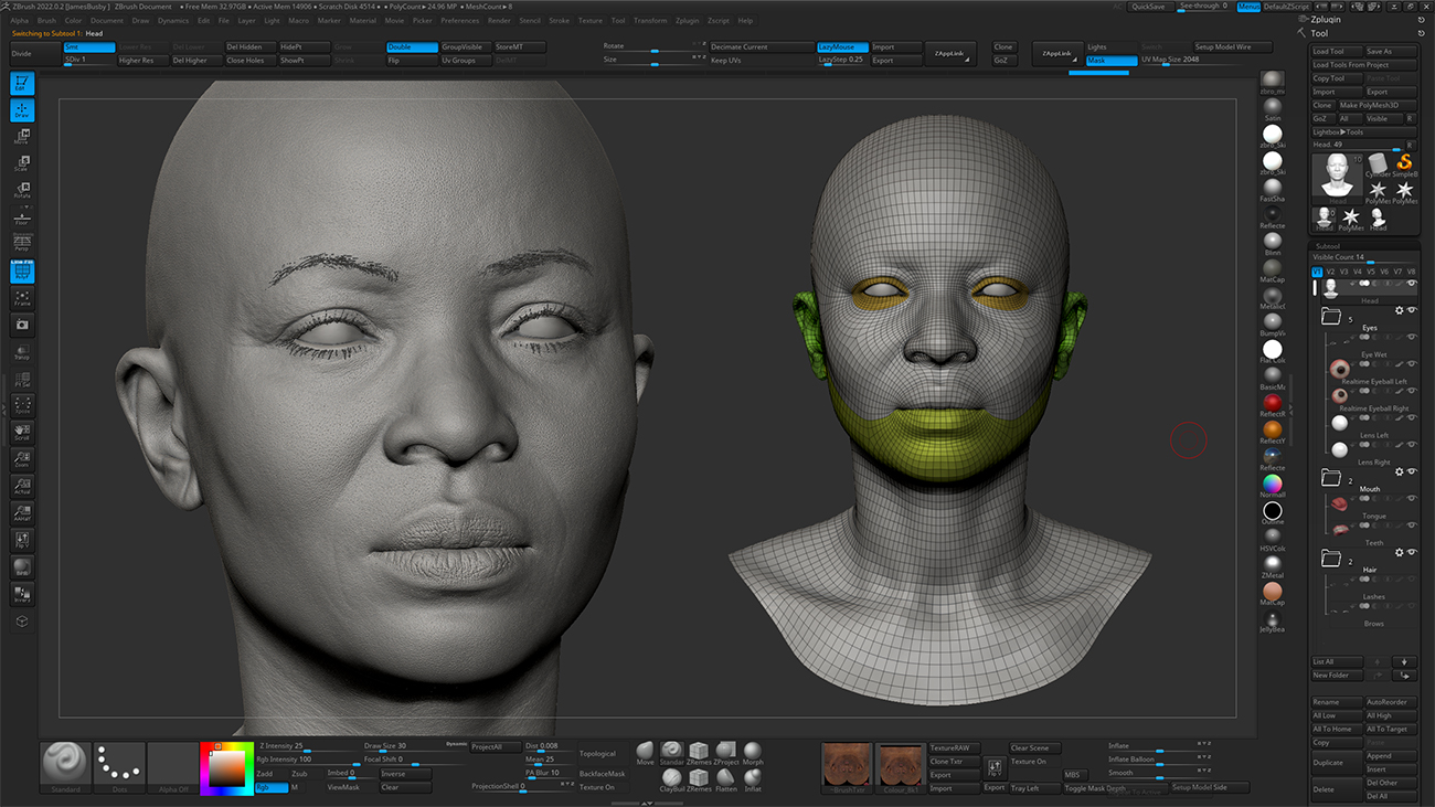 Realistic head sculpt in Zbrush